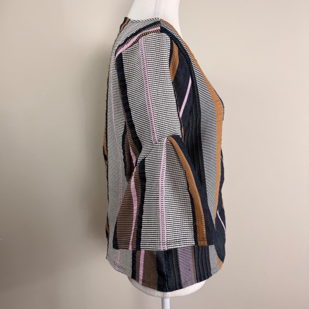 Dolan Left Coast Collection Womens Small‎ Striped Bell Sleeve Boat Neck Top Navy - Picture 2 of 9